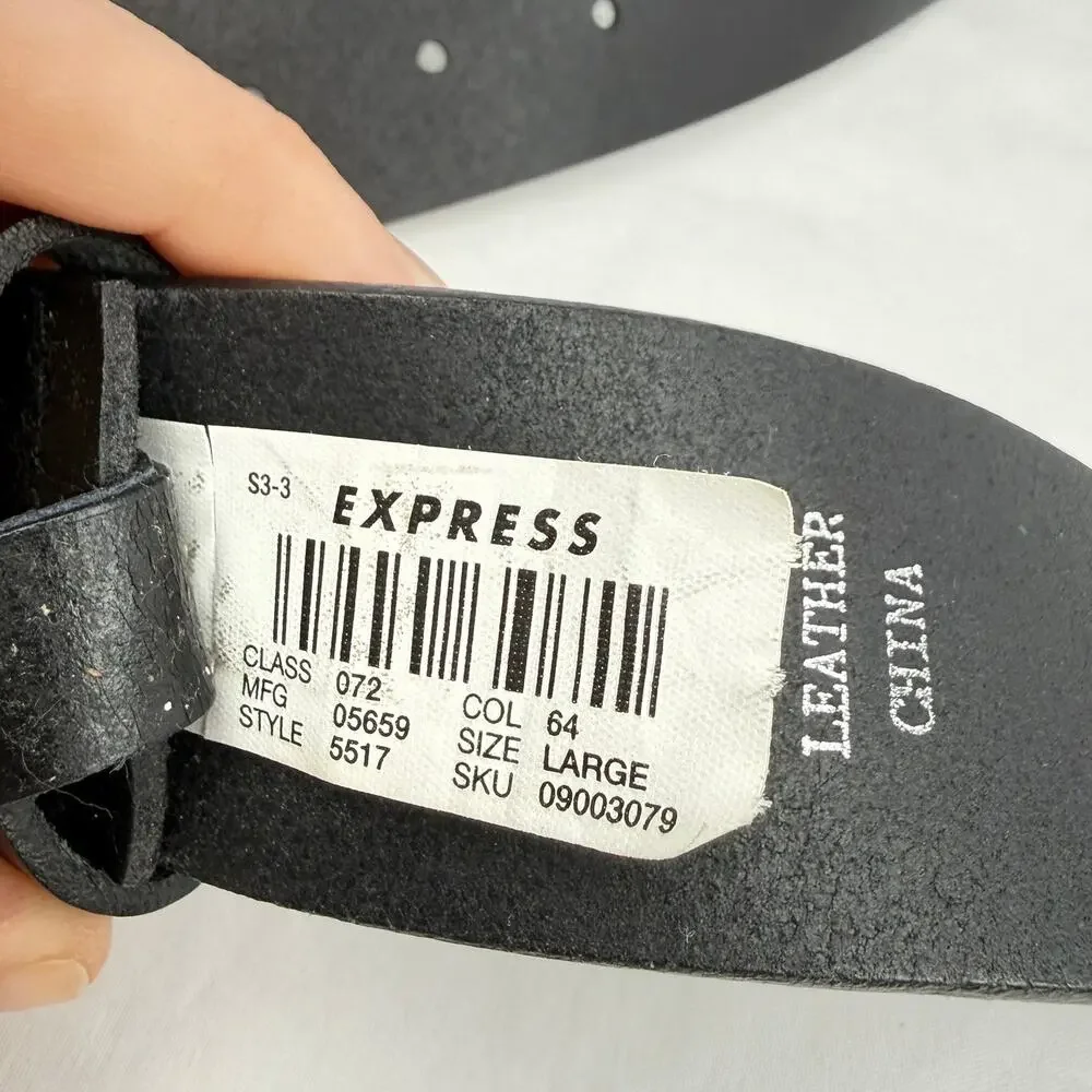 Vintage Express Leather Belt Rhinestone Cross Buckle Y2K Whimsygoth L